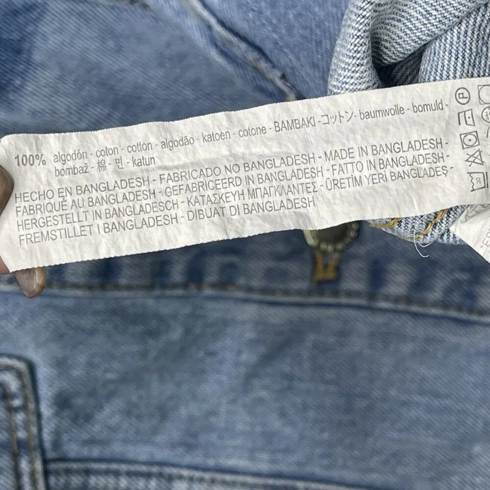 Zara TRF Authentic Denim Oversized Collarless Distressed Jean Jacket Multi - Picture 3 of 7